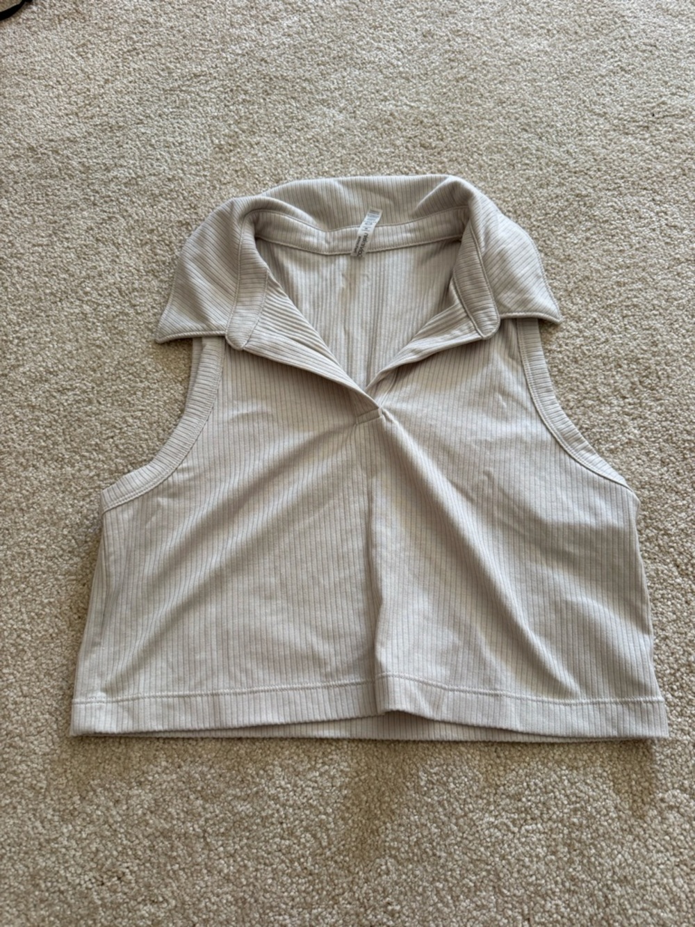 Calvin Klein Ribbed Sleeveless Polo Tank in Light Taupe